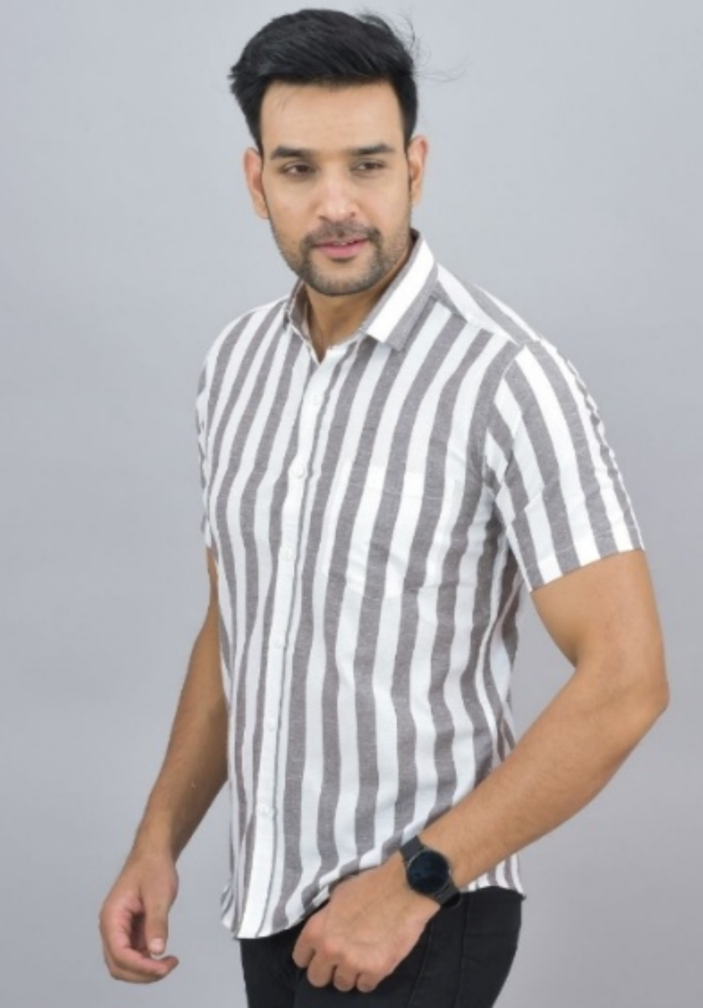 Mens woven striped shirt product program